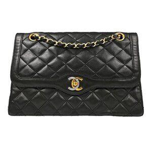 Chanel Black Lambskin Paris Shoulder Bag